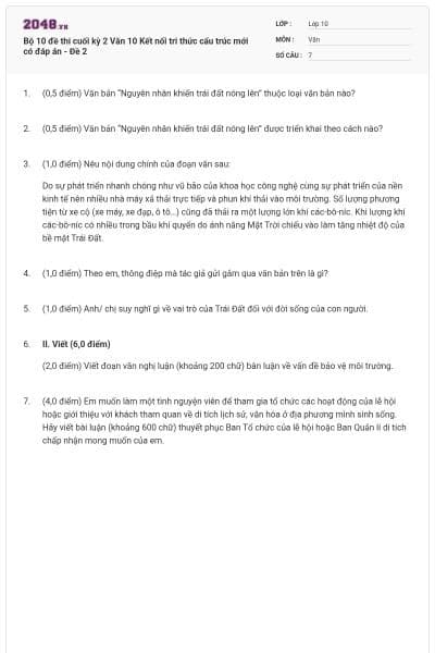 Bộ 10 đề thi cuối kỳ 2 Văn 10 Kết nối tri thức cấu trúc mới có đáp án - Đề 2
