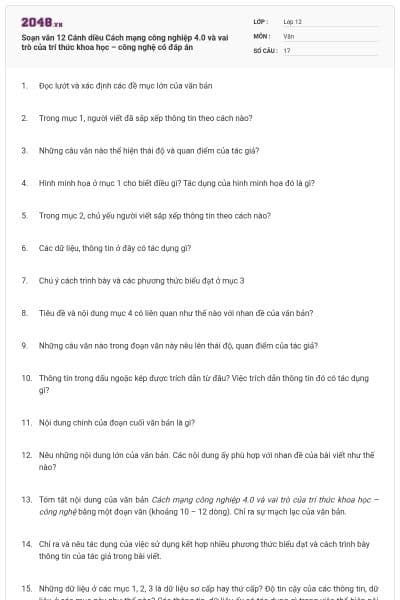Soạn văn 12 Cánh diều Cách mạng công nghiệp 4.0 và vai trò của trí thức khoa học – công nghệ có đáp án