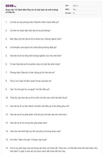 Soạn văn 12 Cánh diều Phụ nữ và việc bảo vệ môi trường có đáp án