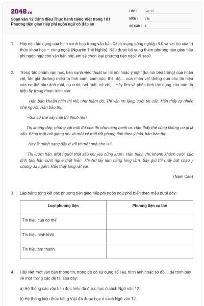 Soạn văn 12 Cánh diều Thực hành tiếng Việt trang 101 Phương tiện giao tiếp phi ngôn ngữ có đáp án