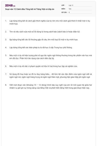 Soạn văn 12 Cánh diều Tổng kết về Tiếng Việt có đáp án
