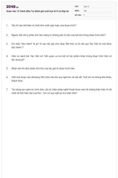 Soạn văn 12 Cánh diều Tự đánh giá cuối học kì II có đáp án