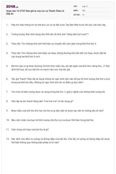 Soạn văn 12 CTST Đàn ghi ta của Lor-ca Thanh Thảo có đáp án