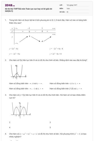 Đề thi thử THPTGQ môn Toán cực cực hay có lời giải chi tiết(Đề 5)