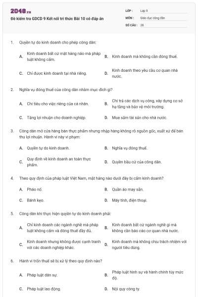 Đề kiểm tra GDCD 9 Kết nối tri thức Bài 10 có đáp án