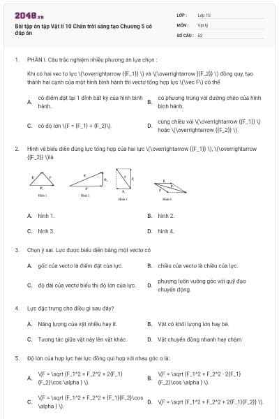 Bài tập ôn tập Vật lí 10 Chân trời sáng tạo Chương 5 có đáp án