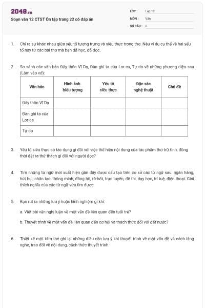 Soạn văn 12 CTST Ôn tập trang 22 có đáp án