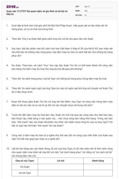 Soạn văn 12 CTST Hai quan niệm về gia đình và xã hội có đáp án