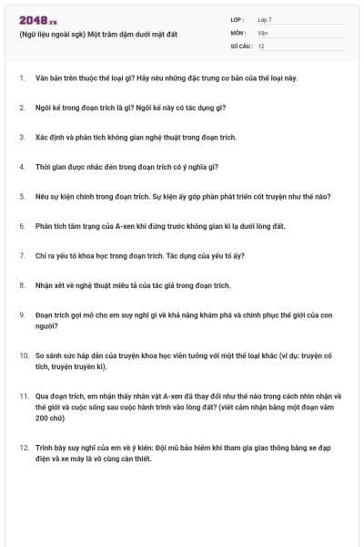 (Ngữ liệu ngoài sgk) Một trăm dặm dưới mặt đất