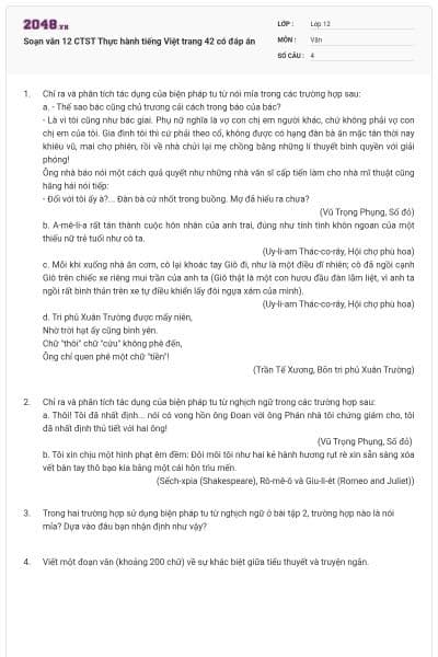 Soạn văn 12 CTST Thực hành tiếng Việt trang 42 có đáp án