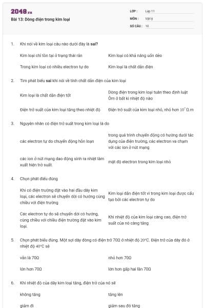 Bài 13: Dòng điện trong kim loại