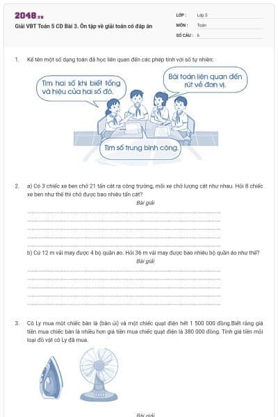 Giải VBT Toán 5 CD Bài 3. Ôn tập về giải toán có đáp án