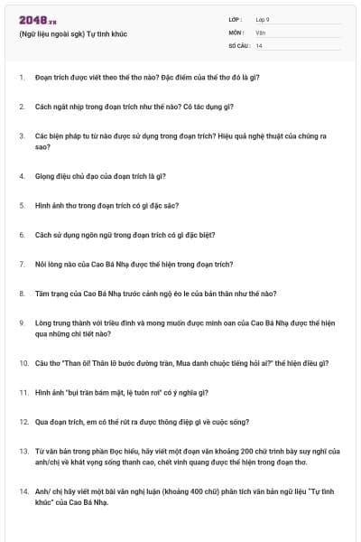 (Ngữ liệu ngoài sgk) Tự tình khúc