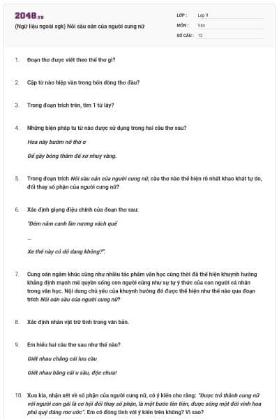 (Ngữ liệu ngoài sgk) Nỗi sầu oán của người cung nữ