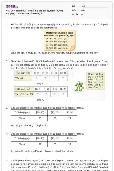 Giải SGK Toán 9 KNTT Bài 24. Bảng tần số, tần số tương đối ghép nhóm và biểu đồ có đáp án