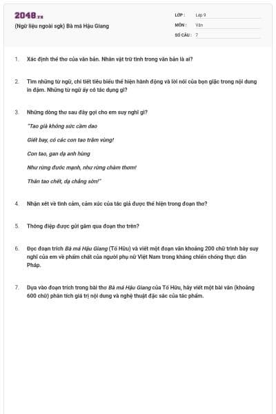 (Ngữ liệu ngoài sgk) Bà má Hậu Giang