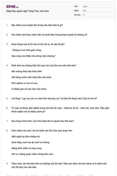 (Ngữ liệu ngoài sgk) Tống Trân, Cúc Hoa