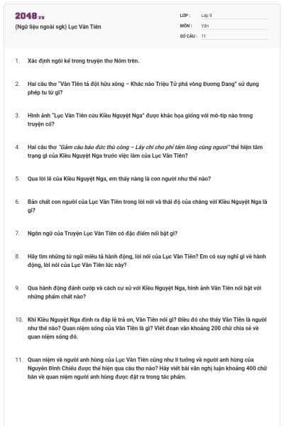 (Ngữ liệu ngoài sgk) Lục Vân Tiên