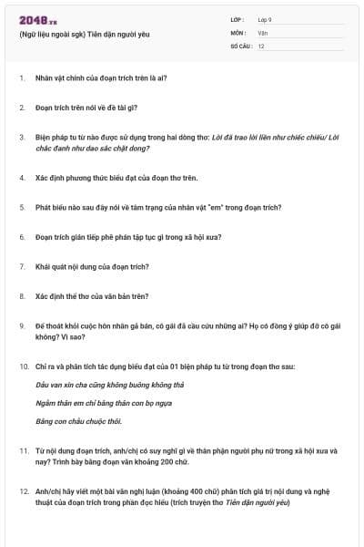 (Ngữ liệu ngoài sgk) Tiễn dặn người yêu