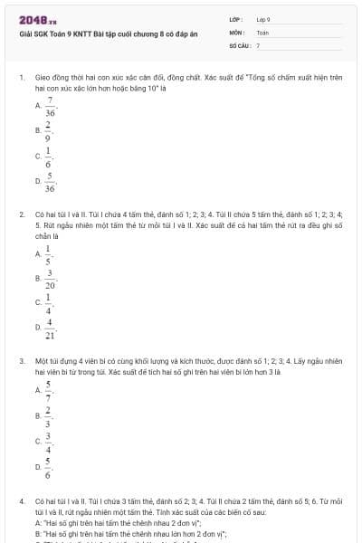 Giải SGK Toán 9 KNTT Bài tập cuối chương 8 có đáp án
