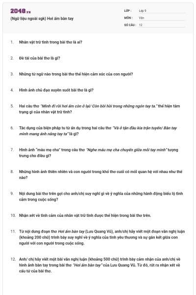 (Ngữ liệu ngoài sgk) Hơi ấm bàn tay