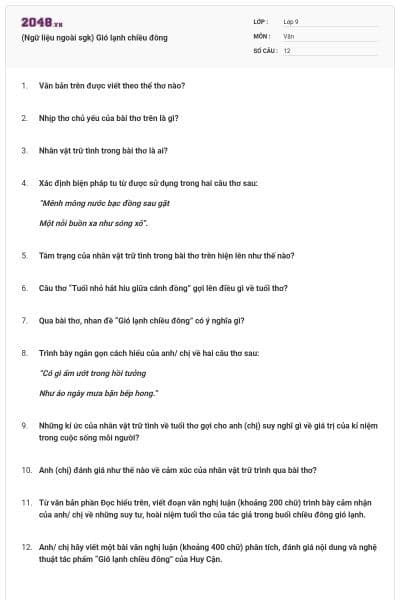 (Ngữ liệu ngoài sgk) Gió lạnh chiều đông