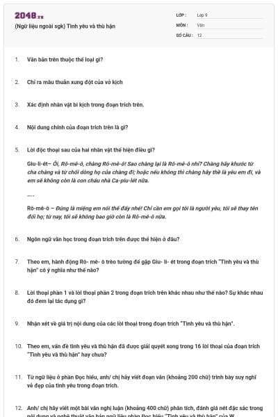 (Ngữ liệu ngoài sgk) Tình yêu và thù hận