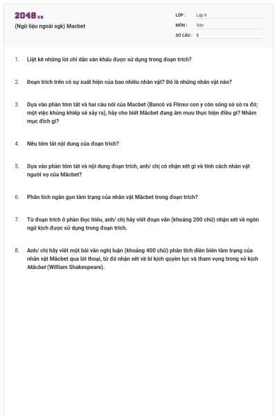 (Ngữ liệu ngoài sgk) Macbet
