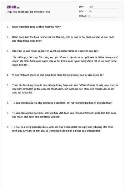 (Ngữ liệu ngoài sgk) Ba chở con đi học