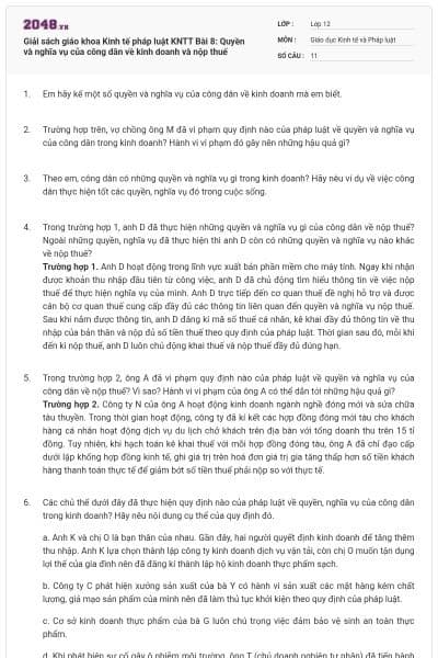 Giải sách giáo khoa Kinh tế pháp luật KNTT Bài 8: Quyền và nghĩa vụ của công dân về kinh doanh và nộp thuế