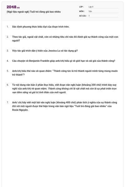 (Ngữ liệu ngoài sgk) Tuổi trẻ đáng giá bao nhiêu