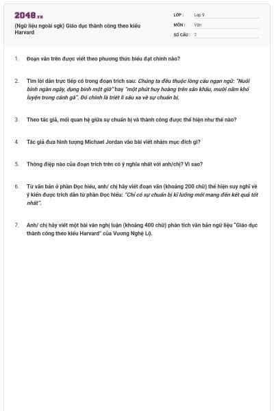 (Ngữ liệu ngoài sgk) Giáo dục thành công theo kiểu Harvard