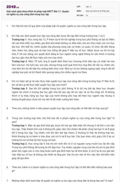 Giải sách giáo khoa Kinh tế pháp luật KNTT Bài 11: Quyền và nghĩa vụ của công dân trong học tập