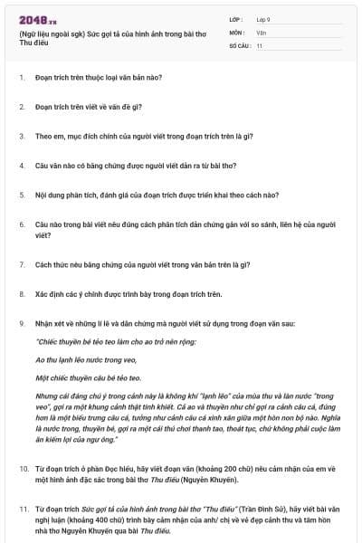 (Ngữ liệu ngoài sgk) Sức gợi tả của hình ảnh trong bài thơ Thu điếu