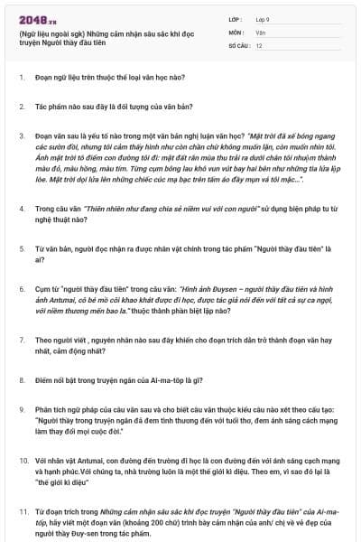 (Ngữ liệu ngoài sgk) Những cảm nhận sâu sắc khi đọc truyện Người thầy đầu tiên