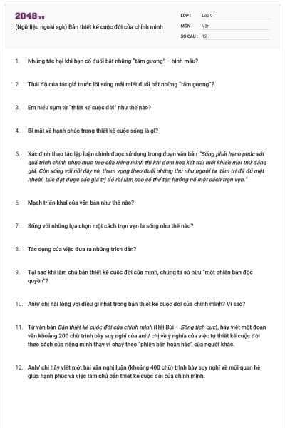 (Ngữ liệu ngoài sgk) Bản thiết kế cuộc đời của chính mình