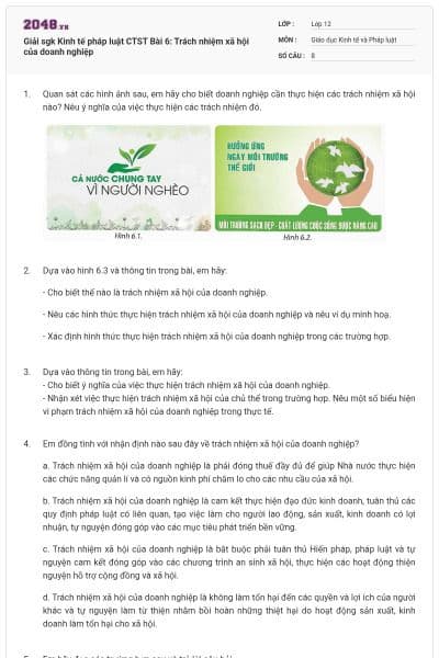 Giải sgk Kinh tế pháp luật CTST Bài 6: Trách nhiệm xã hội của doanh nghiệp