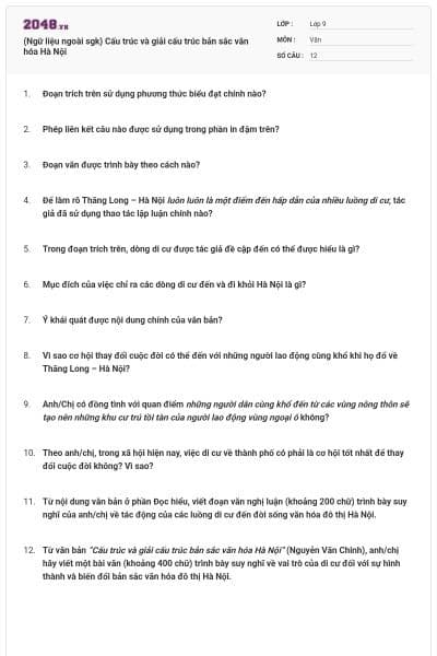 (Ngữ liệu ngoài sgk) Cấu trúc và giải cấu trúc bản sắc văn hóa Hà Nội