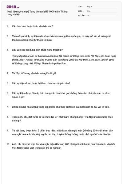 (Ngữ liệu ngoài sgk) Tưng bừng đại lễ 1000 năm Thăng Long Hà Nội