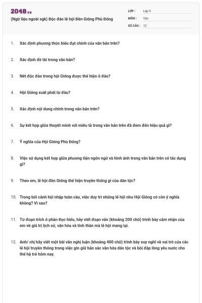 (Ngữ liệu ngoài sgk) Độc đáo lễ hội Đền Gióng Phù Đổng