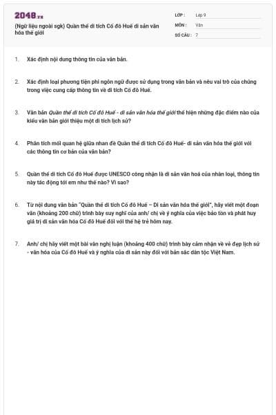 (Ngữ liệu ngoài sgk) Quần thể di tích Cố đô Huế di sản văn hóa thế giới