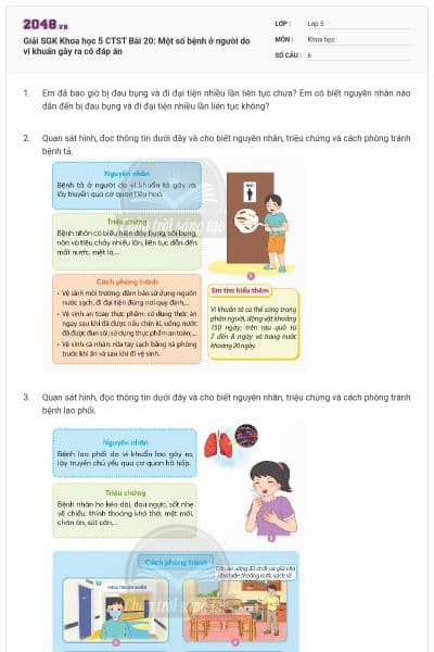 Giải SGK Khoa học 5 CTST Bài 20: Một số bệnh ở người do vi khuẩn gây ra có đáp án