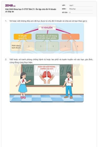 Giải SGK Khoa học 5 CTST Bài 21: Ôn tập chủ đề Vi khuẩn có đáp án