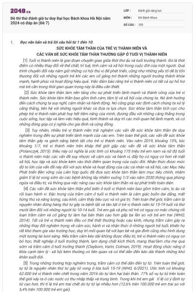 Đề thi thử đánh giá tư duy Đại học Bách khoa Hà Nội năm 2024 có đáp án (Đề 7)