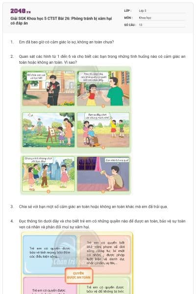 Giải SGK Khoa học 5 CTST Bài 26: Phòng tránh bị xâm hại có đáp án