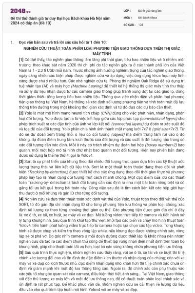 Đề thi thử đánh giá tư duy Đại học Bách khoa Hà Nội năm 2024 có đáp án (Đề 13)