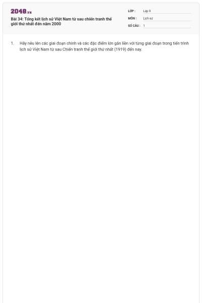 Bài 34: Tổng kết lịch sử Việt Nam từ sau chiến tranh thế giới thứ nhất đến năm 2000