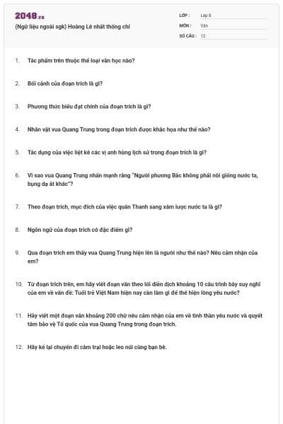 (Ngữ liệu ngoài sgk) Hoàng Lê nhất thống chí