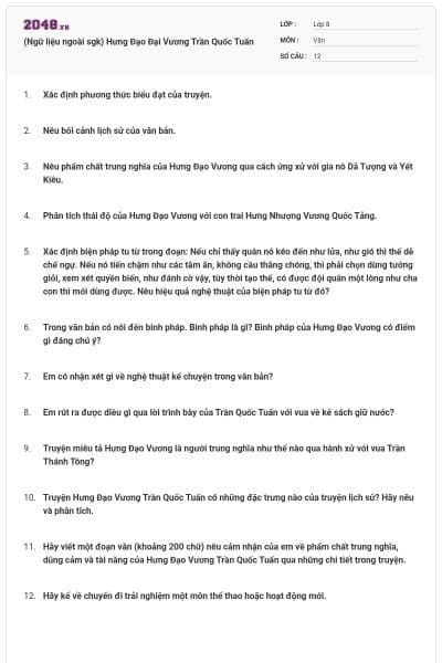 (Ngữ liệu ngoài sgk) Hưng Đạo Đại Vương Trần Quốc Tuấn