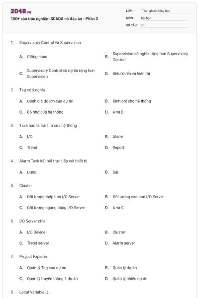 150+ câu trắc nghiệm SCADA có đáp án - Phần 3